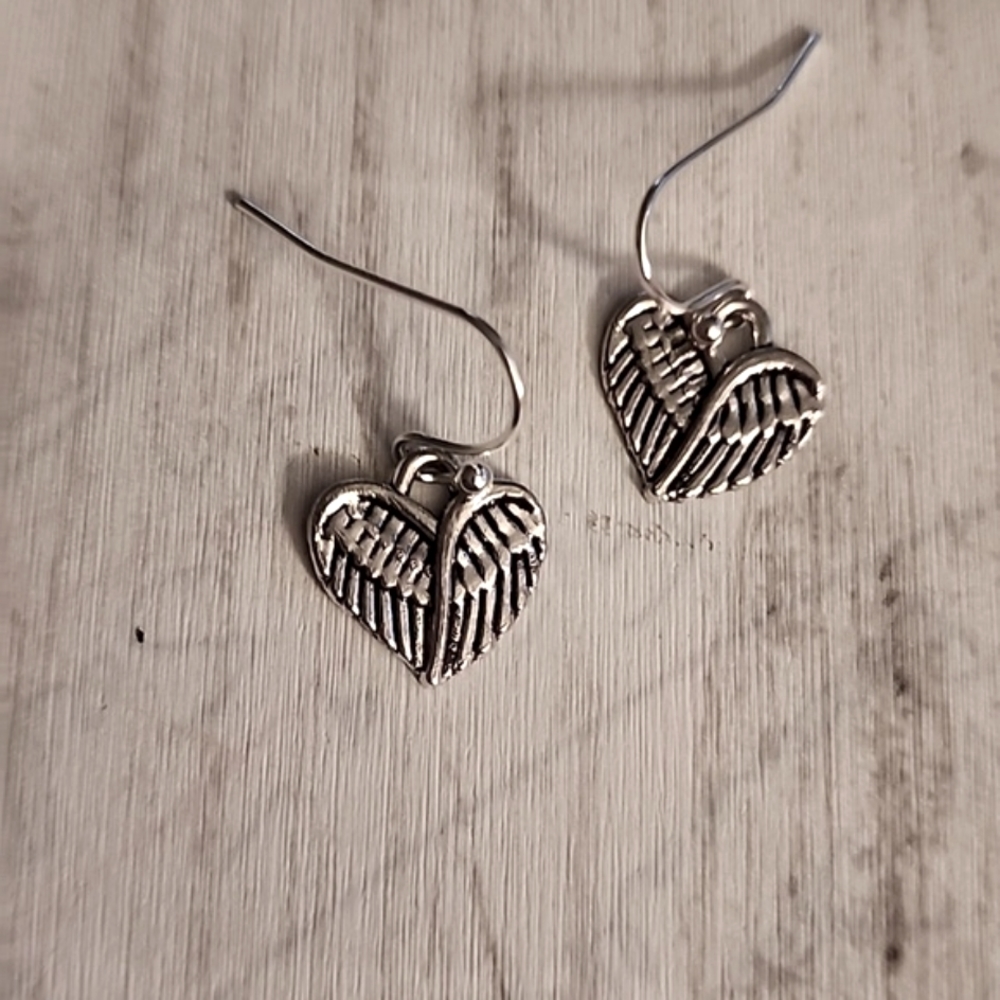 Heart  Angel Wings Earrings 925 French Hook